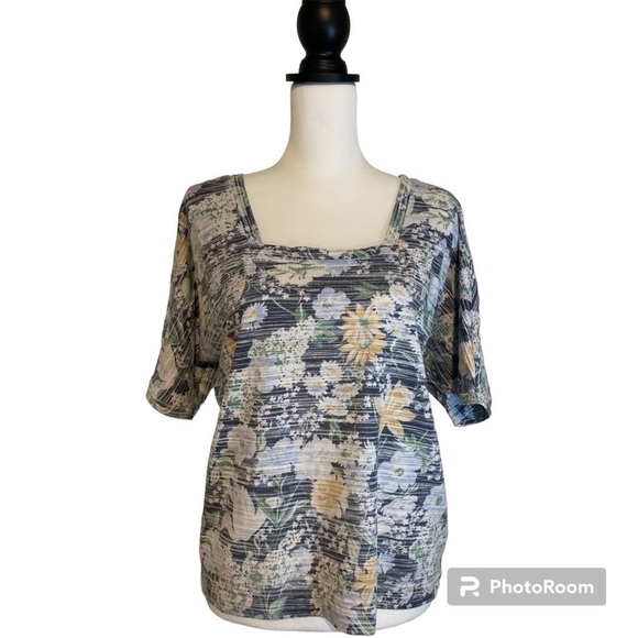 Anthropologie Botanical Print Pullover Top Vintage Wash Short-sleeve Size Small - Picture 1 of 14